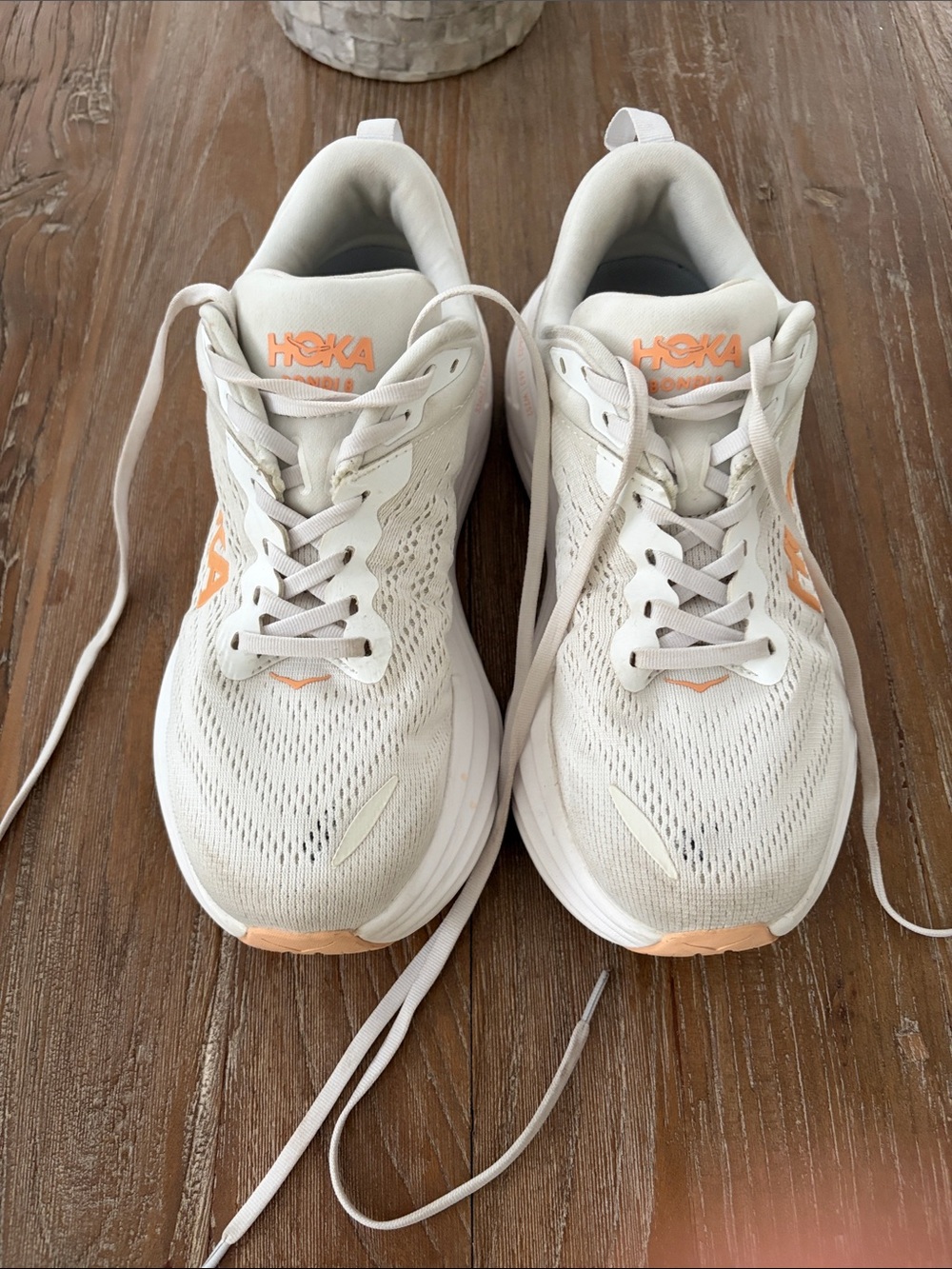 Hoka Women's Cream Sneakers with Peach Accents size 8 medium width